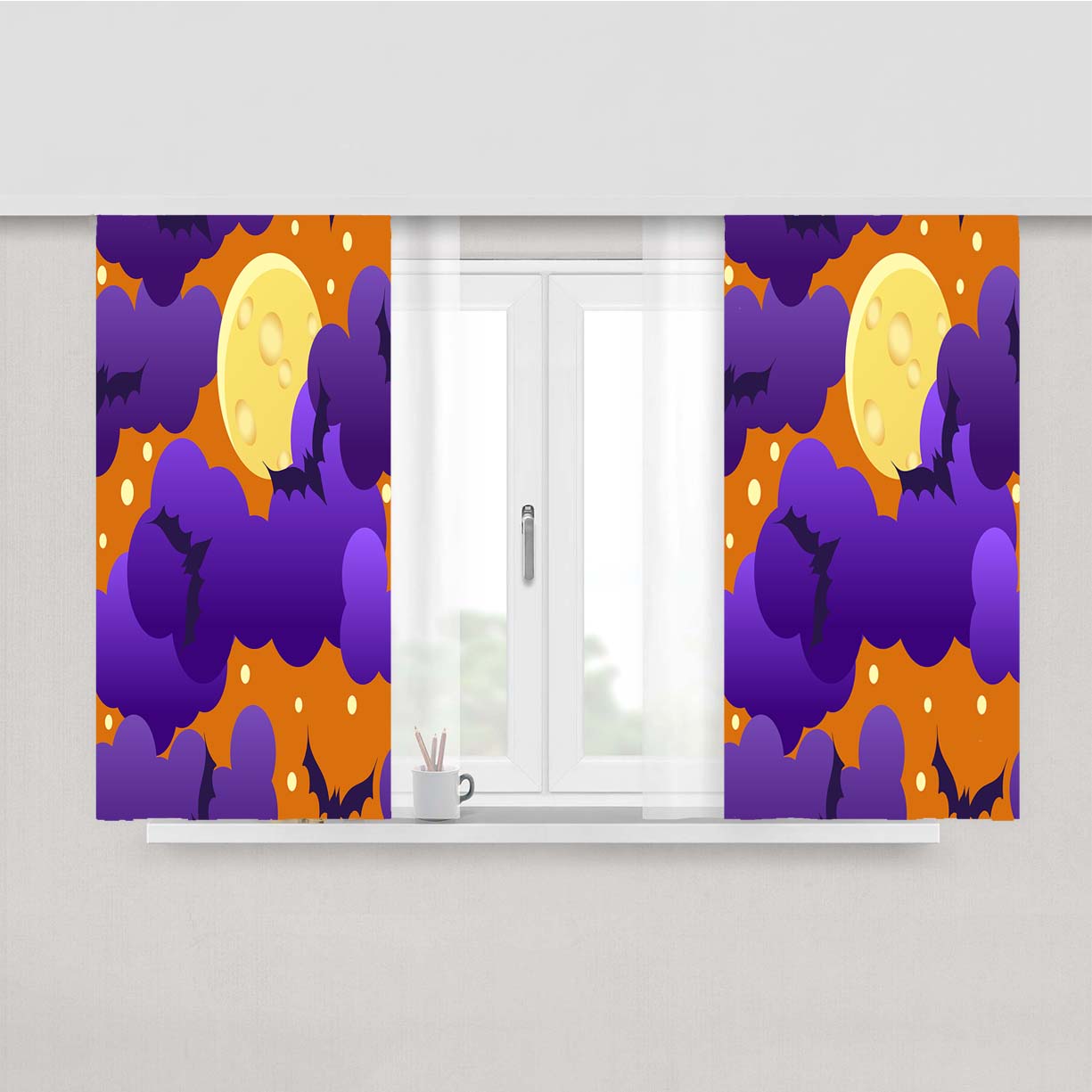 Halloween Pattern 03 Peach Skin Window Curtains