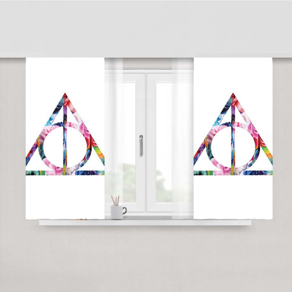 Harry Potter Deathly Hallows Symbol Floral Fabric Window Curtains