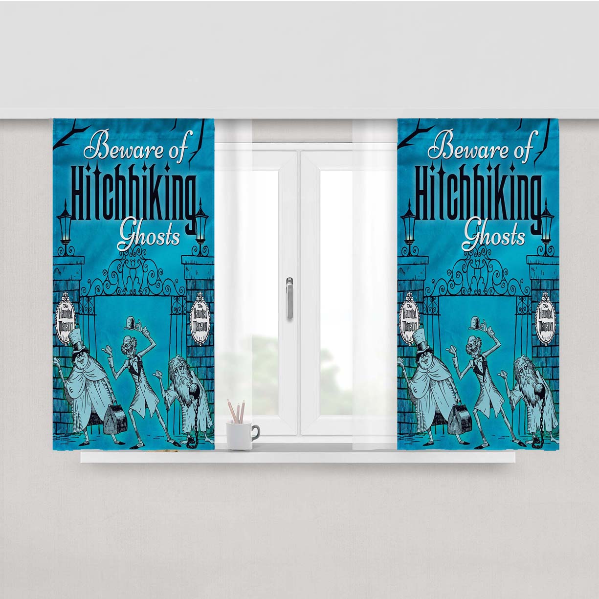 Haunted Mansion Hitchhiking Ghosts Fabric Window Curtains