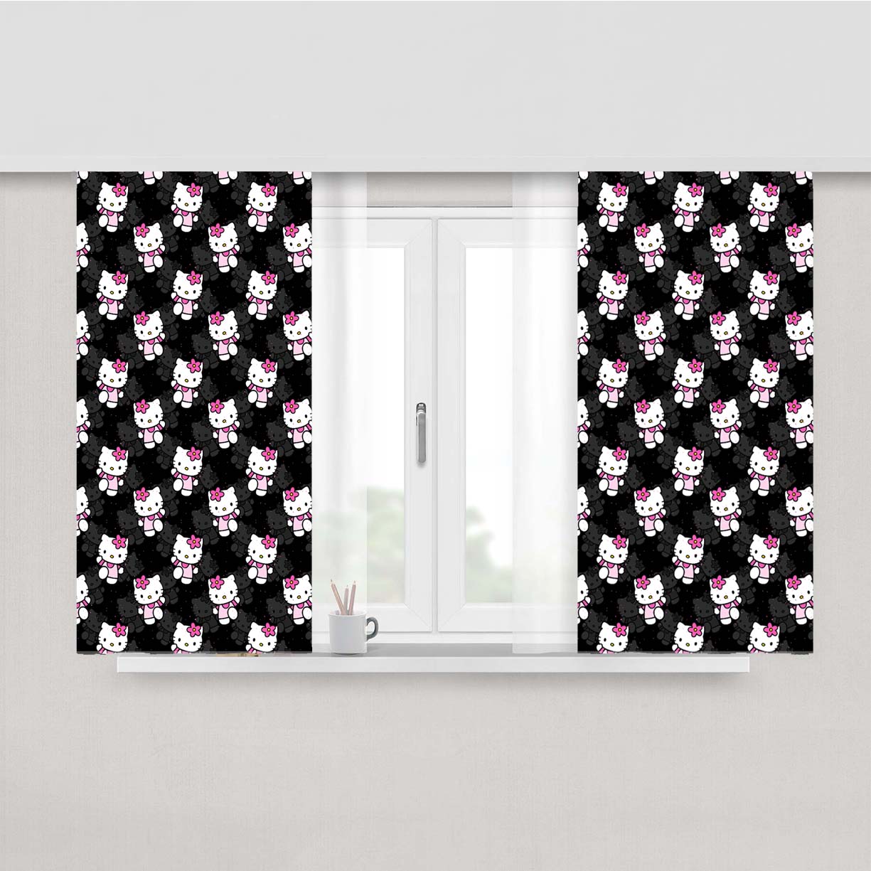 Hello Kitty Pattern Fabric Window Curtains