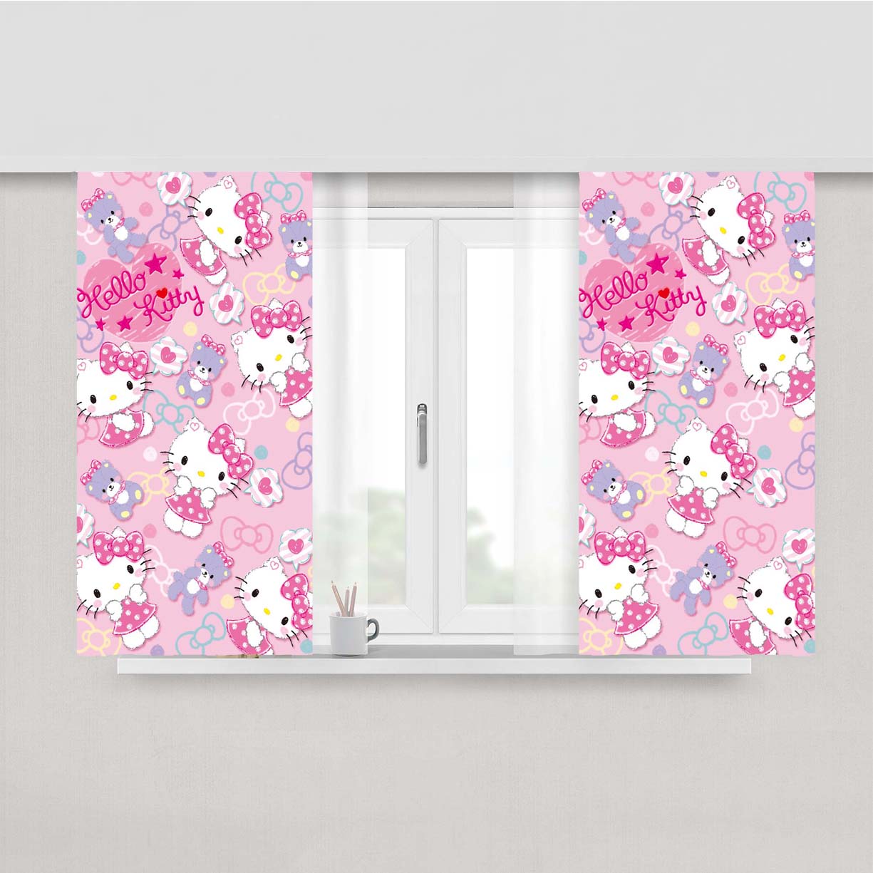 Hello Kitty Pattern Cut Cute Fabric Window Curtains