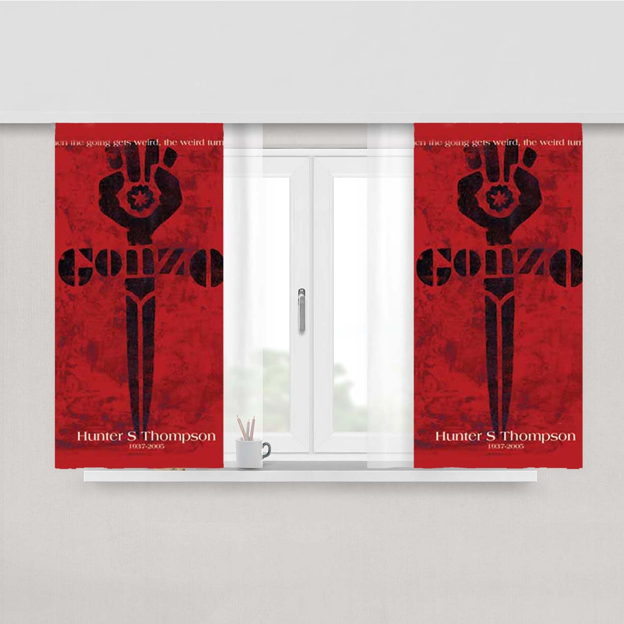 Hunter S Thompson Gonzo Red Peach Skin Window Curtains