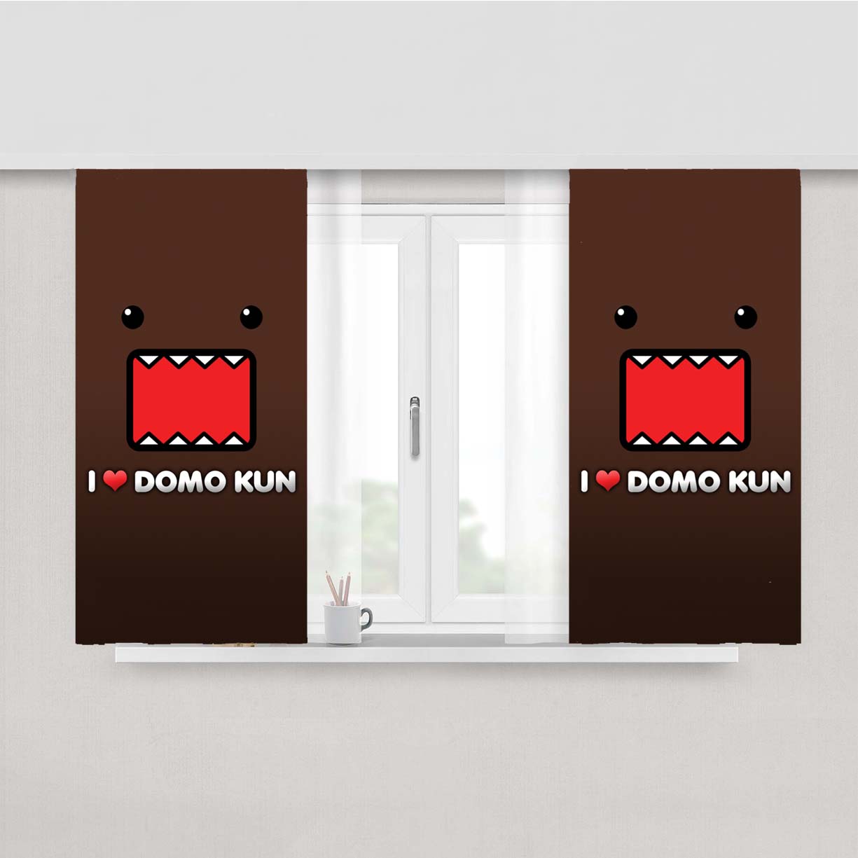 I Love Domo Kun Peach Skin Window Curtains