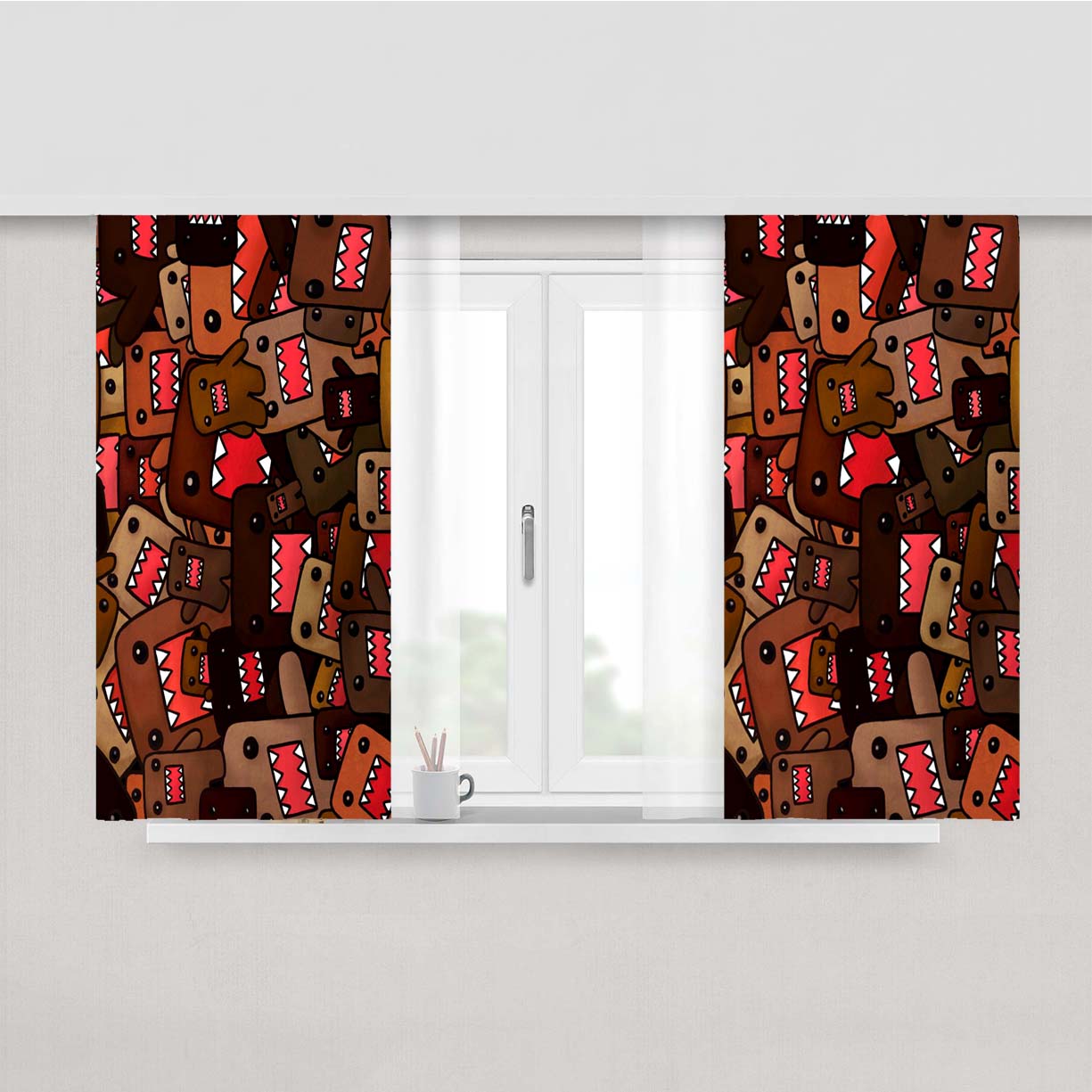 I Love Domo Kun College Peach Skin Window Curtains