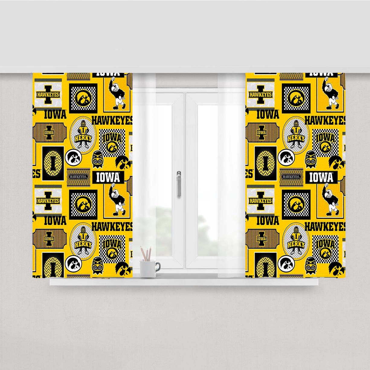 Iowa Hawkeye Pattern Mascot Peach Skin Window Curtains