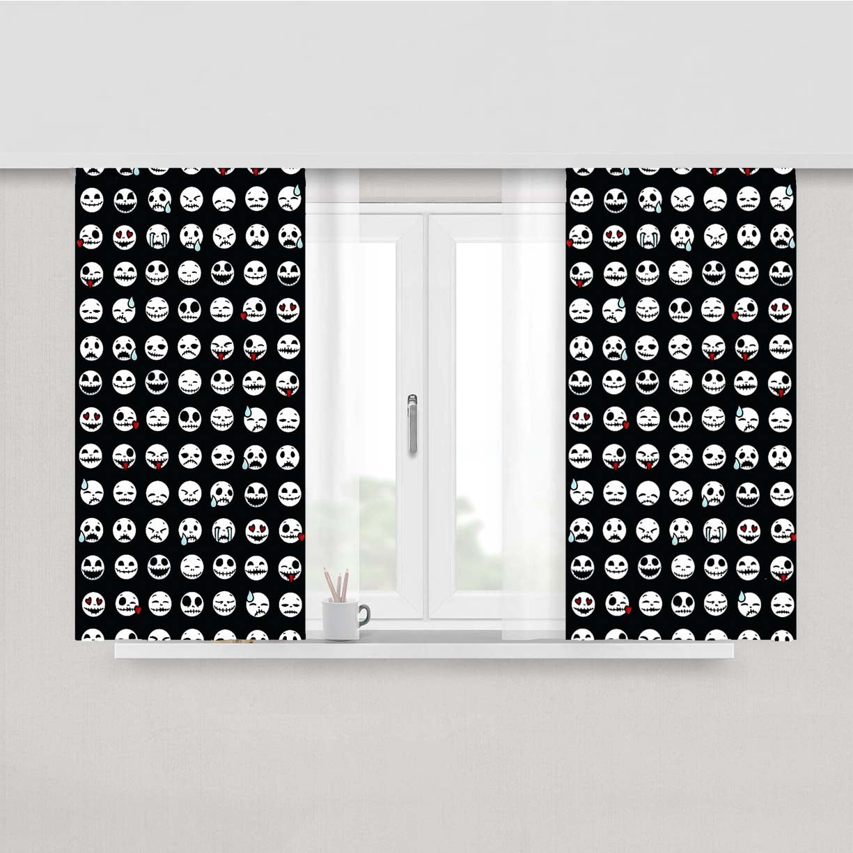 Jack Skellington Cute Face Emoji Pattern Peach Skin Window Curtains