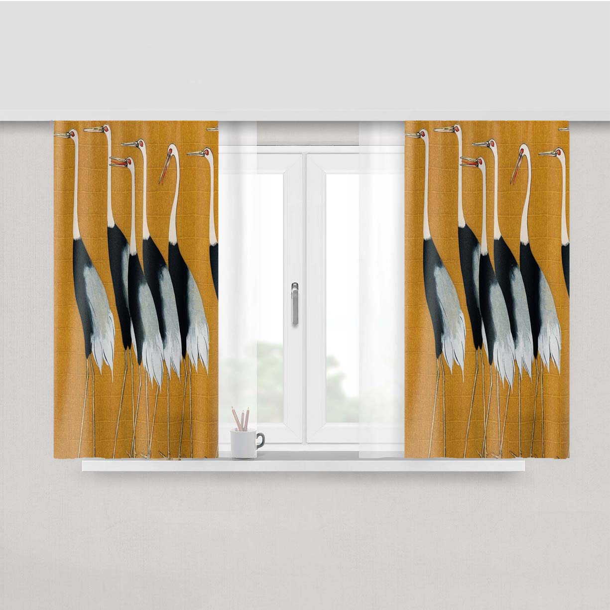 Japanese Crane Peach Skin Window Curtains