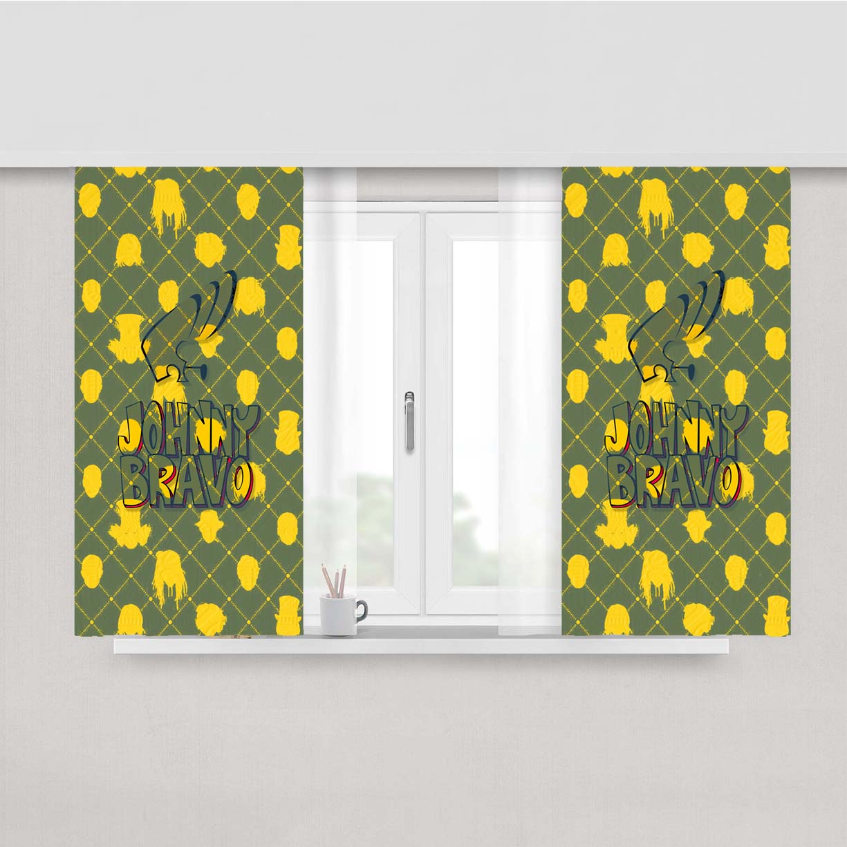 Johnny Bravo Cartoon Pattern Peach Skin Window Curtains