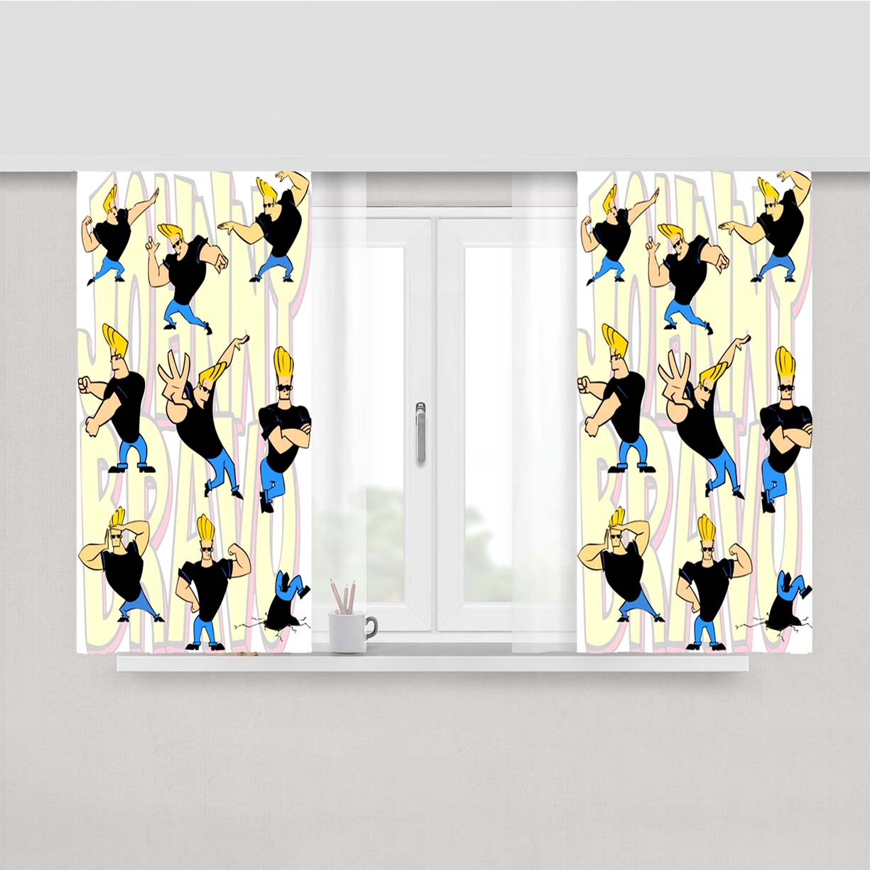 Johnny Bravo Pattern Wallpaper Peach Skin Window Curtains
