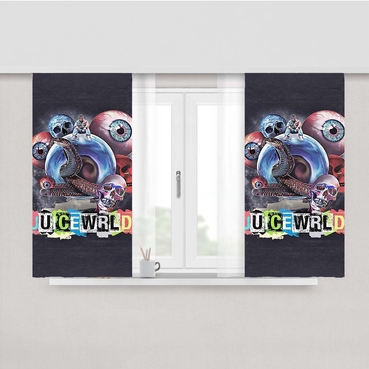 Juice Wrld 999 Skull Eyes Peach Skin Window Curtains
