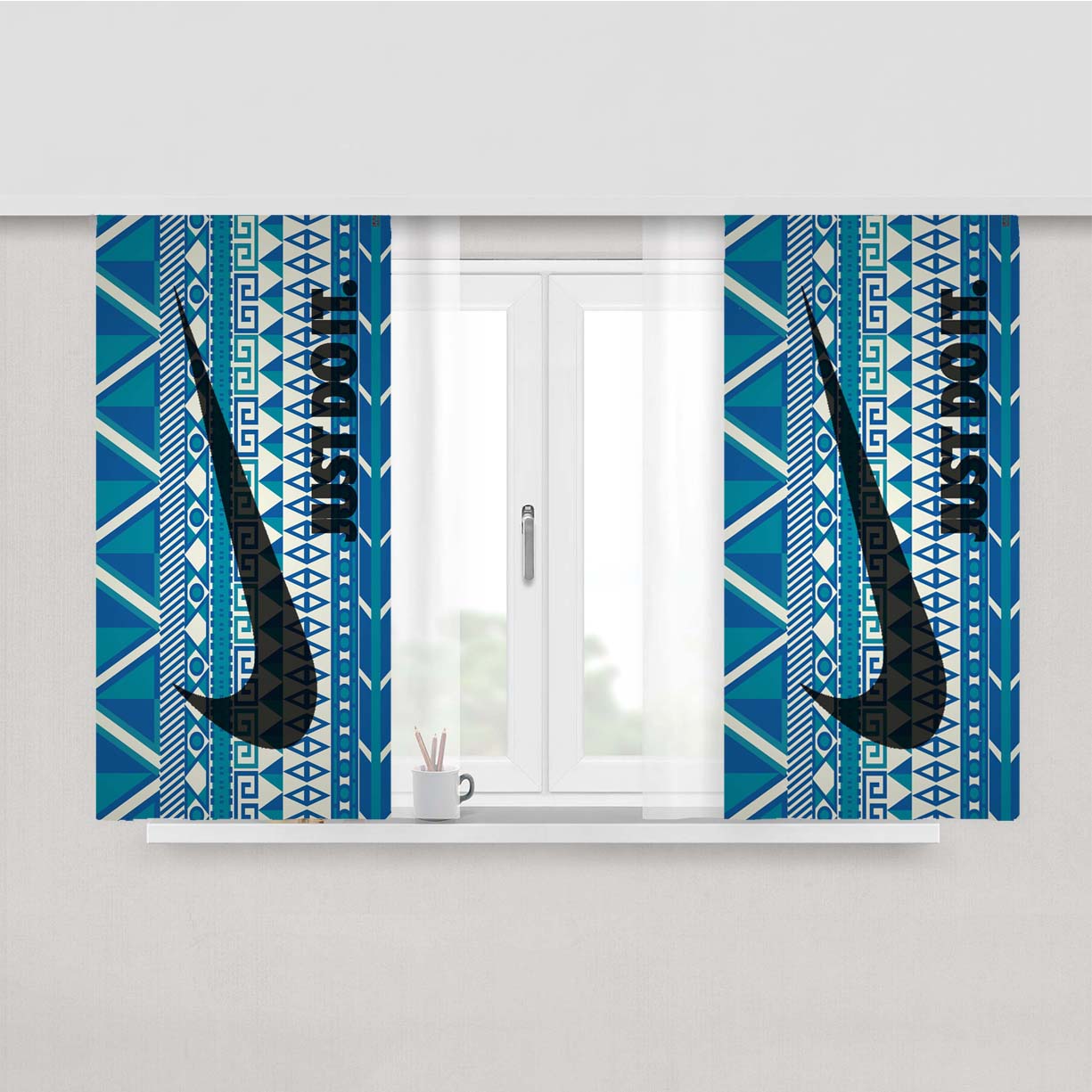 Just Do It Aztec Peach Skin Window Curtains