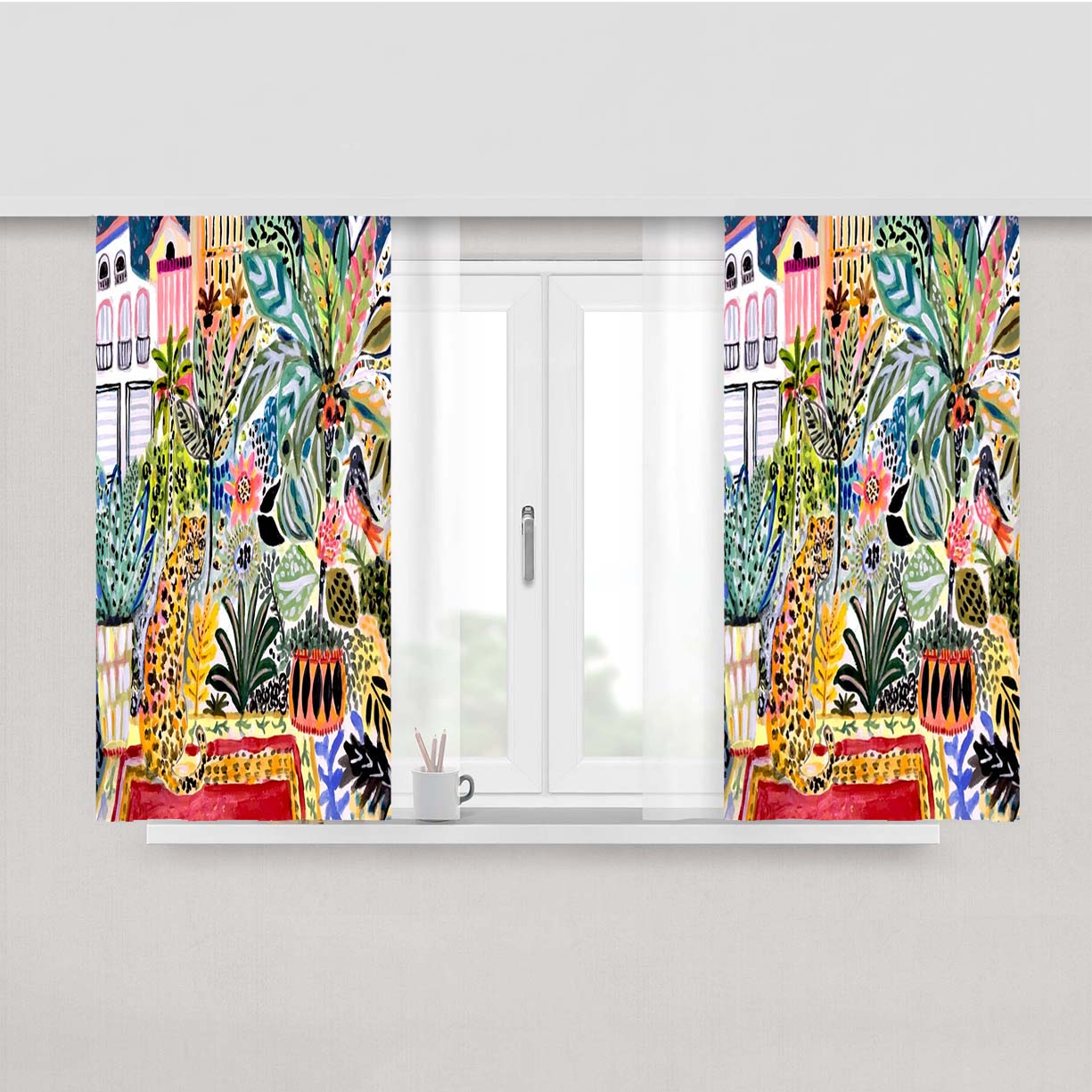 Karen Fields Tiger In The City Peach Skin Window Curtains