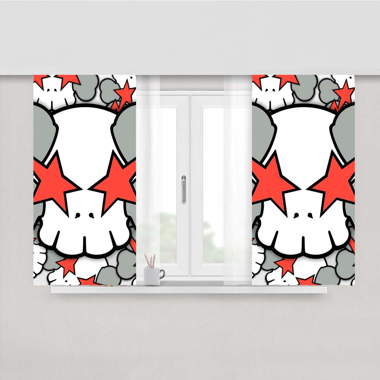 Kaws Star Pattern Peach Skin Window Curtains