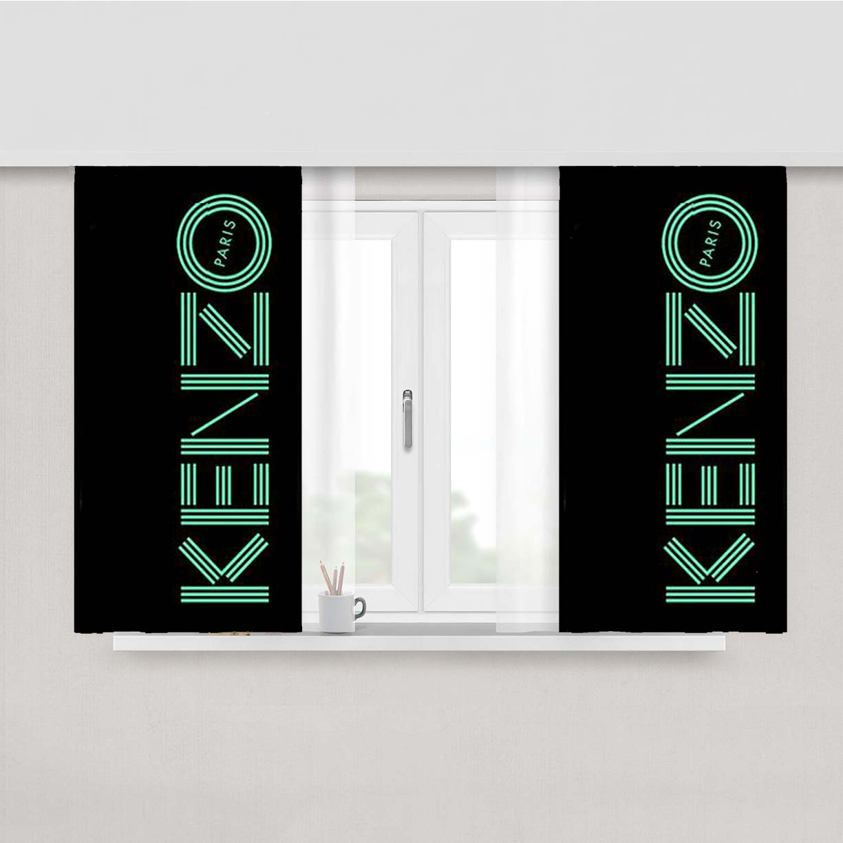 Kenzo Paris Logo Peach Skin Window Curtains