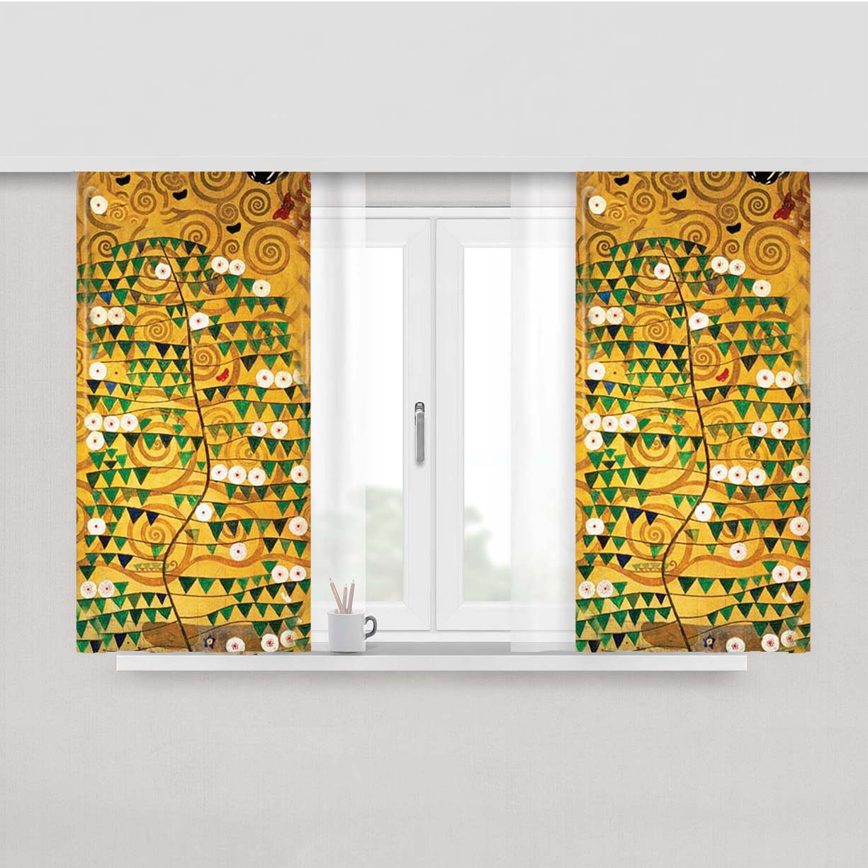 Klimt - Tree Of Life Peach Skin Window Curtains