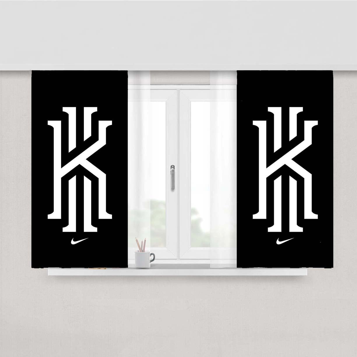 Kyrie Irving Nike Black White Logo Peach Skin Window Curtains