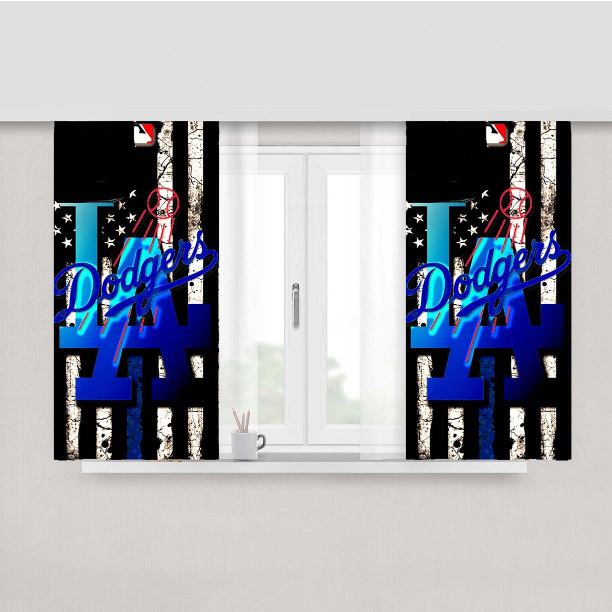 La Dodgers Baseball 987 Peach Skin Window Curtains