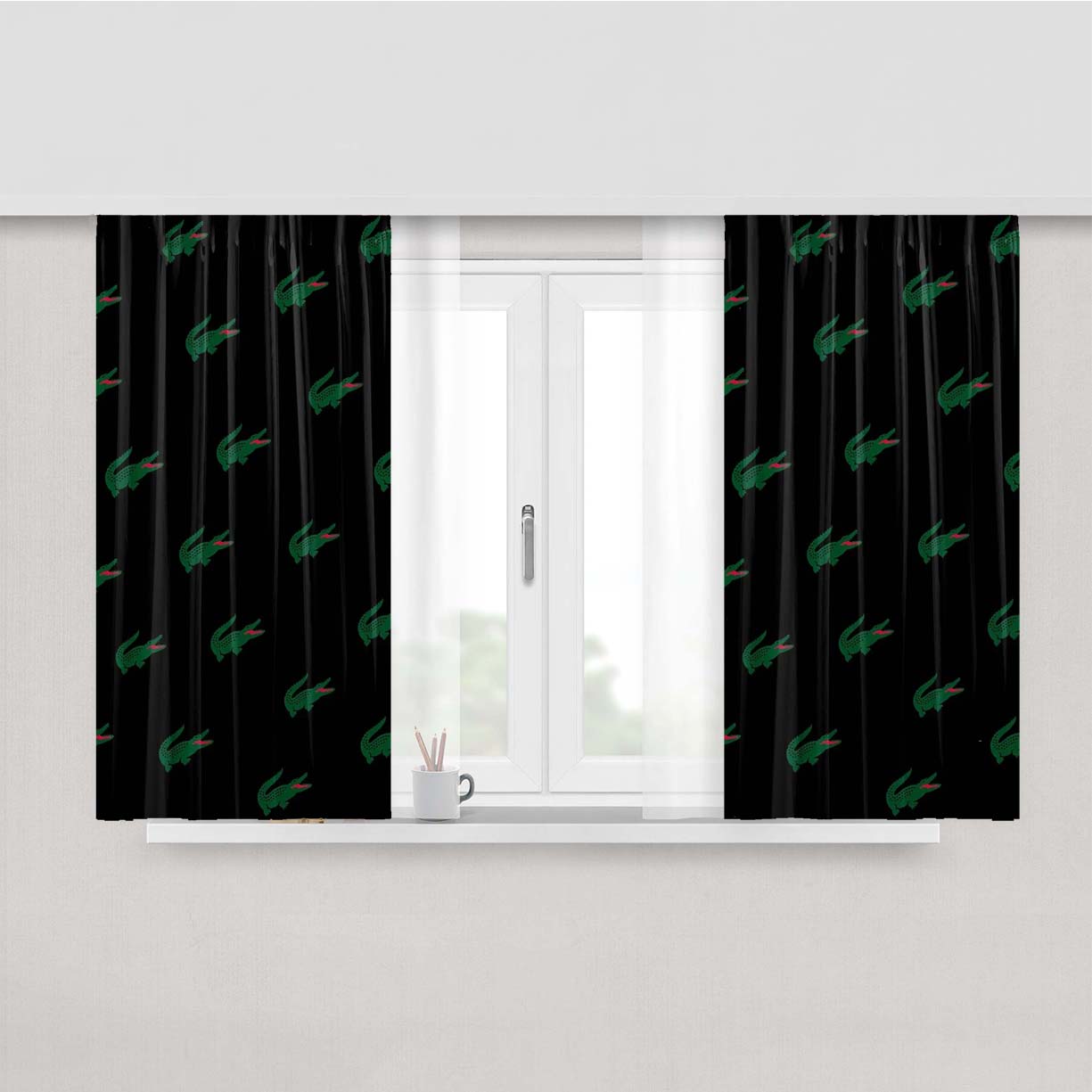 Lacoste Black Peach Skin Window Curtains