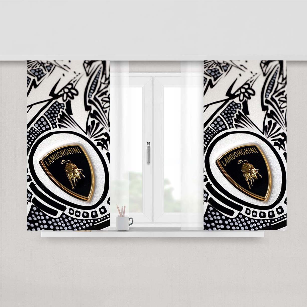 Lamborghini Doodle Art Logo Peach Skin Window Curtains