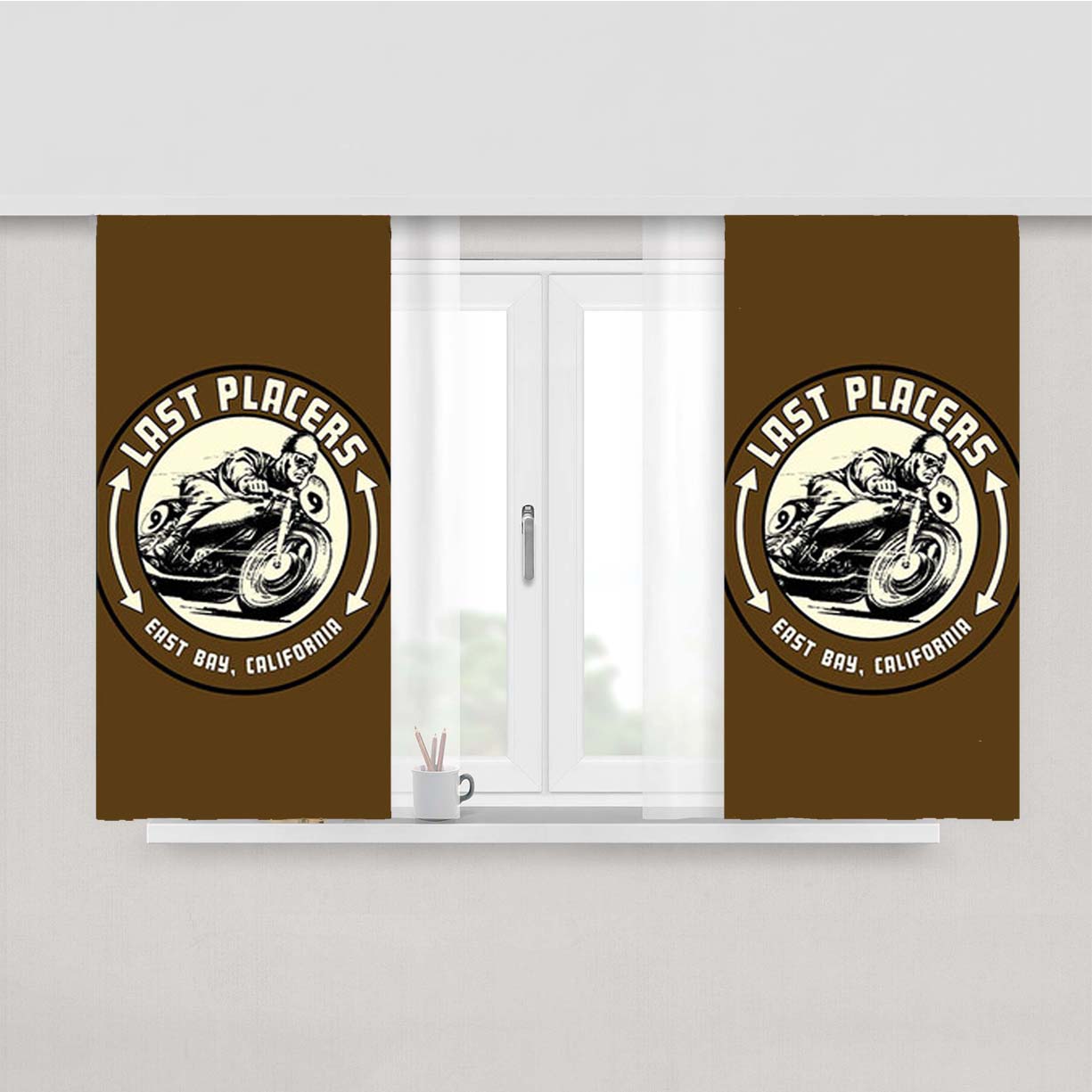 Last Placers Logo Brown Peach Skin Window Curtains