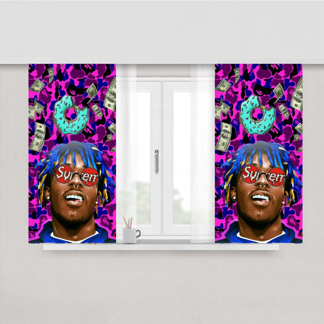Lil Uzi And Donut Pattern Peach Skin Window Curtains