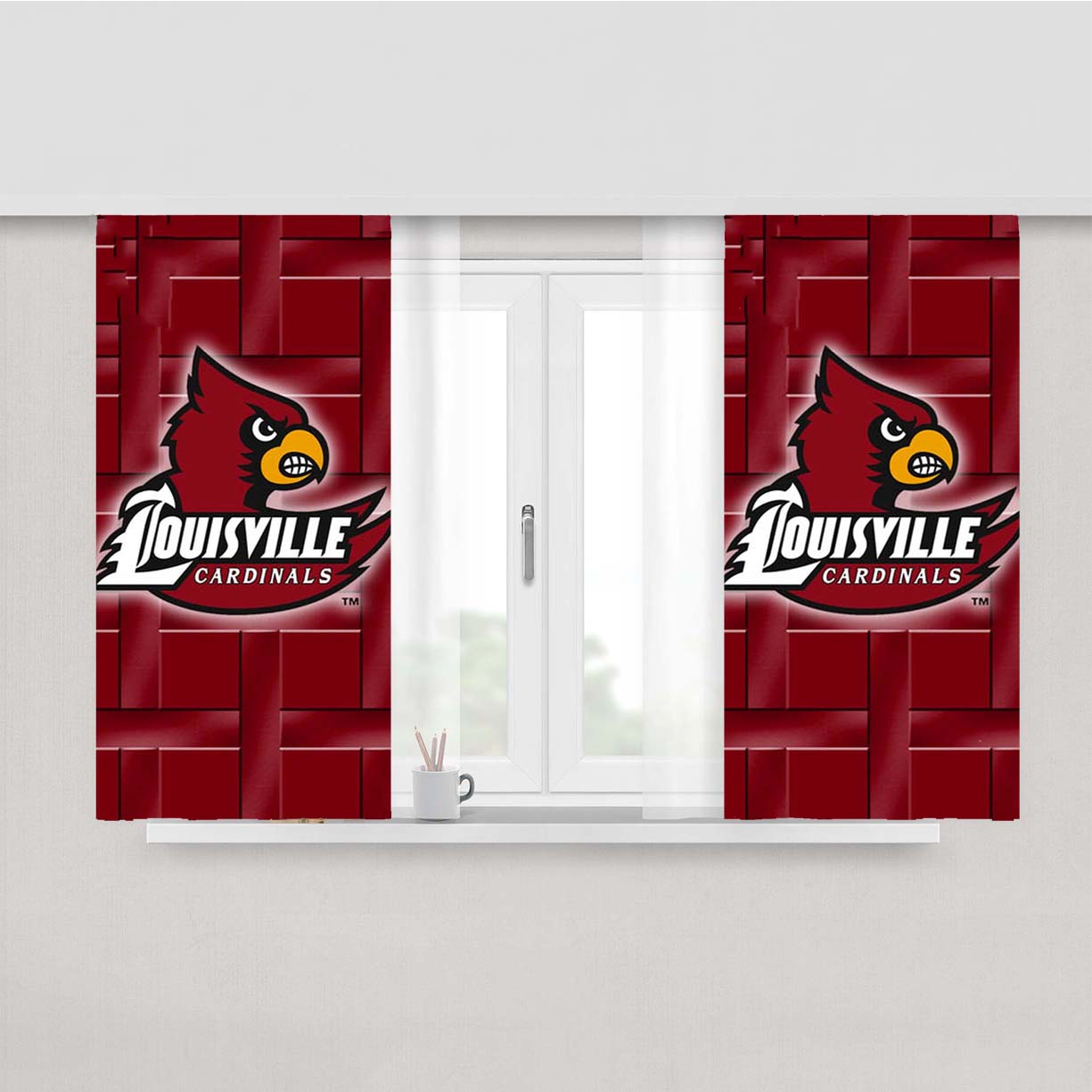 Louisville Cardinal Logo Peach Skin Window Curtains