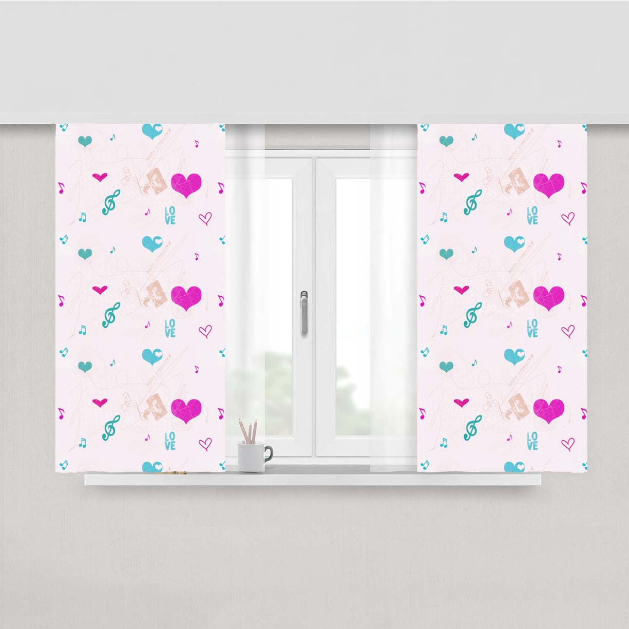 Love Pattern Peach Skin Window Curtains