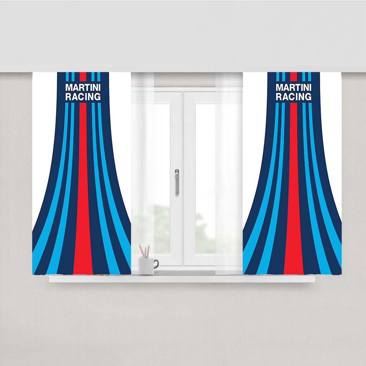 Martini Racing Stripes Peach Skin Window Curtains