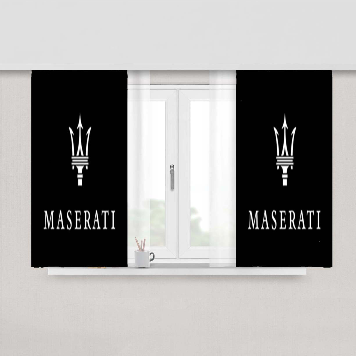 Maserati Cover Logo 2 Peach Skin Window Curtains