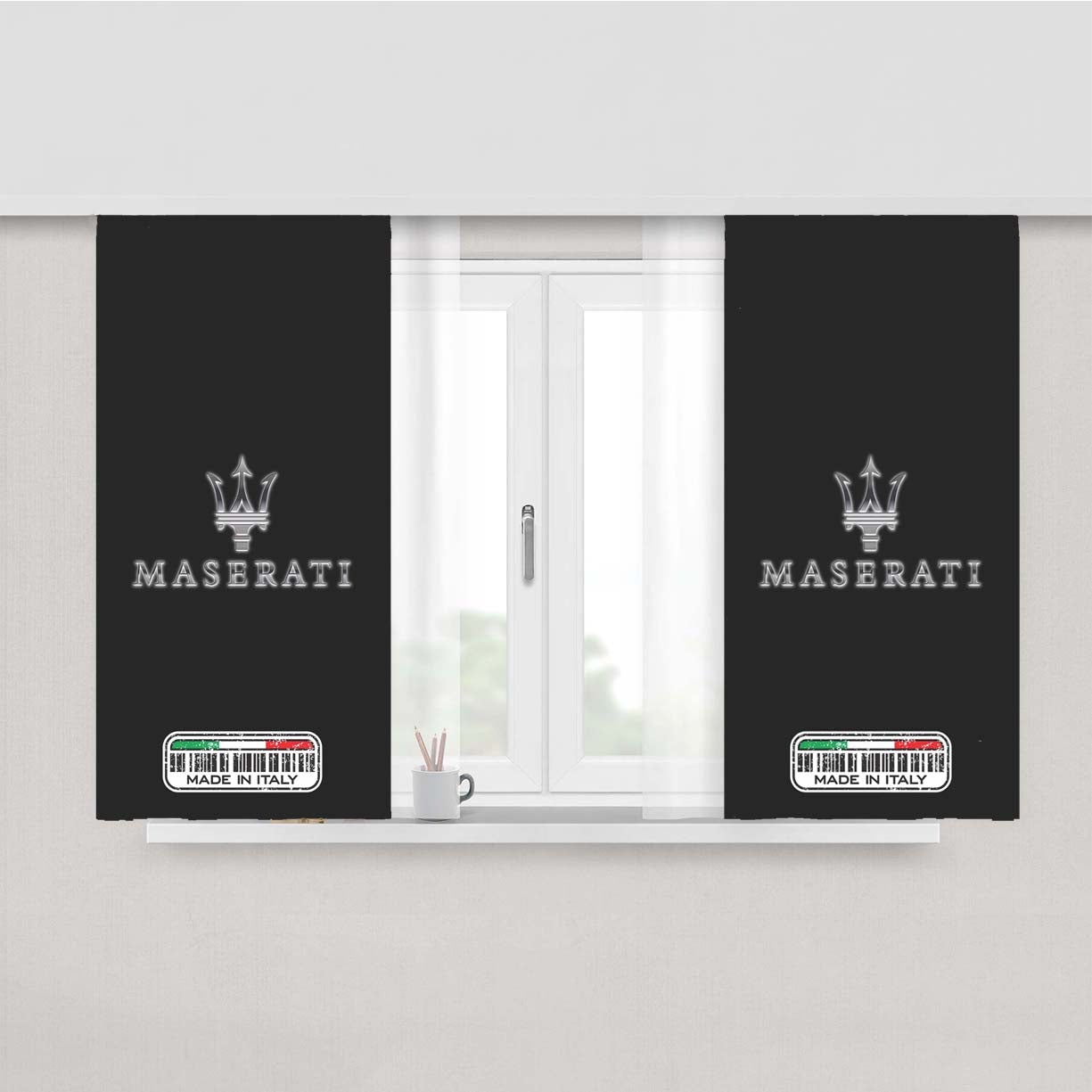 Maserati Italy Trident Black Logo Peach Skin Window Curtains