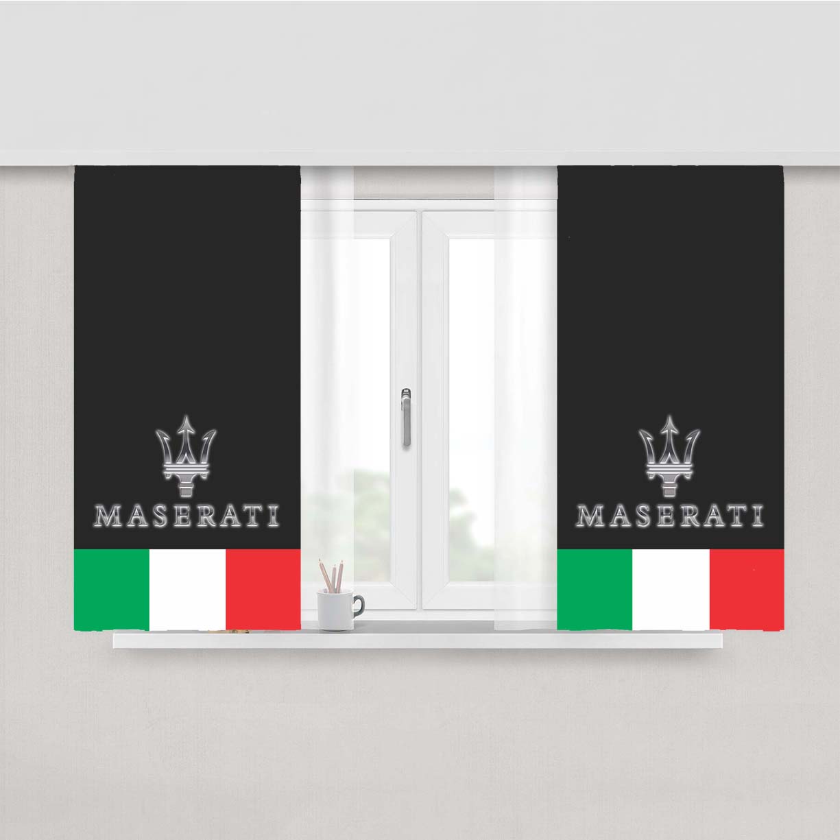 Maserati Italy Trident Logo Peach Skin Window Curtains