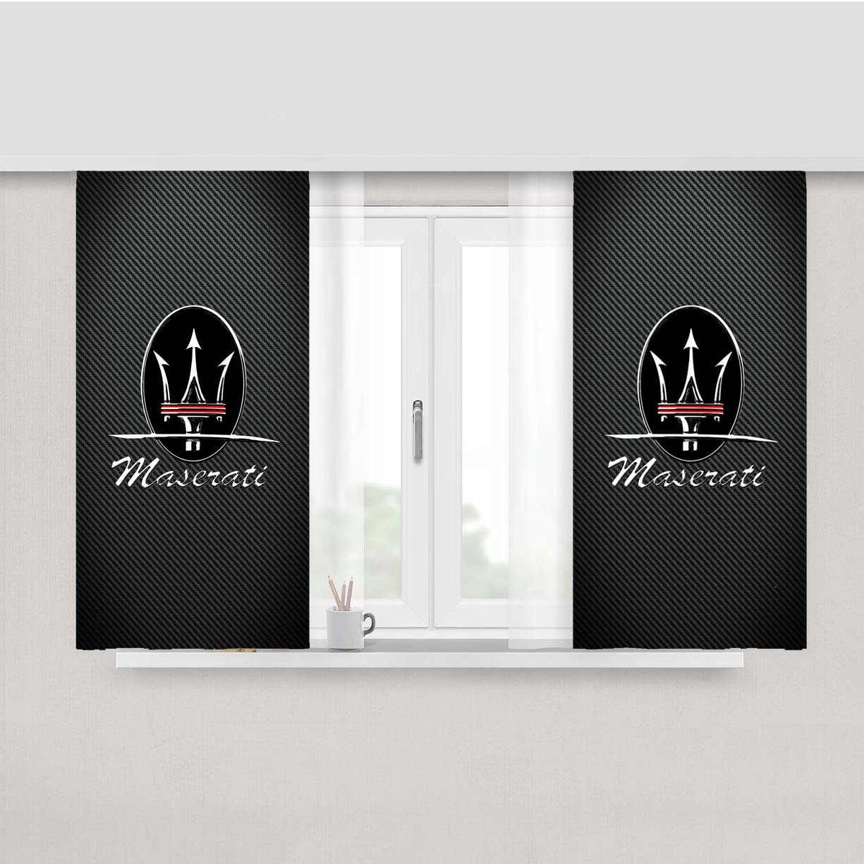 Maserati Logo Carbon Fiber Peach Skin Window Curtains