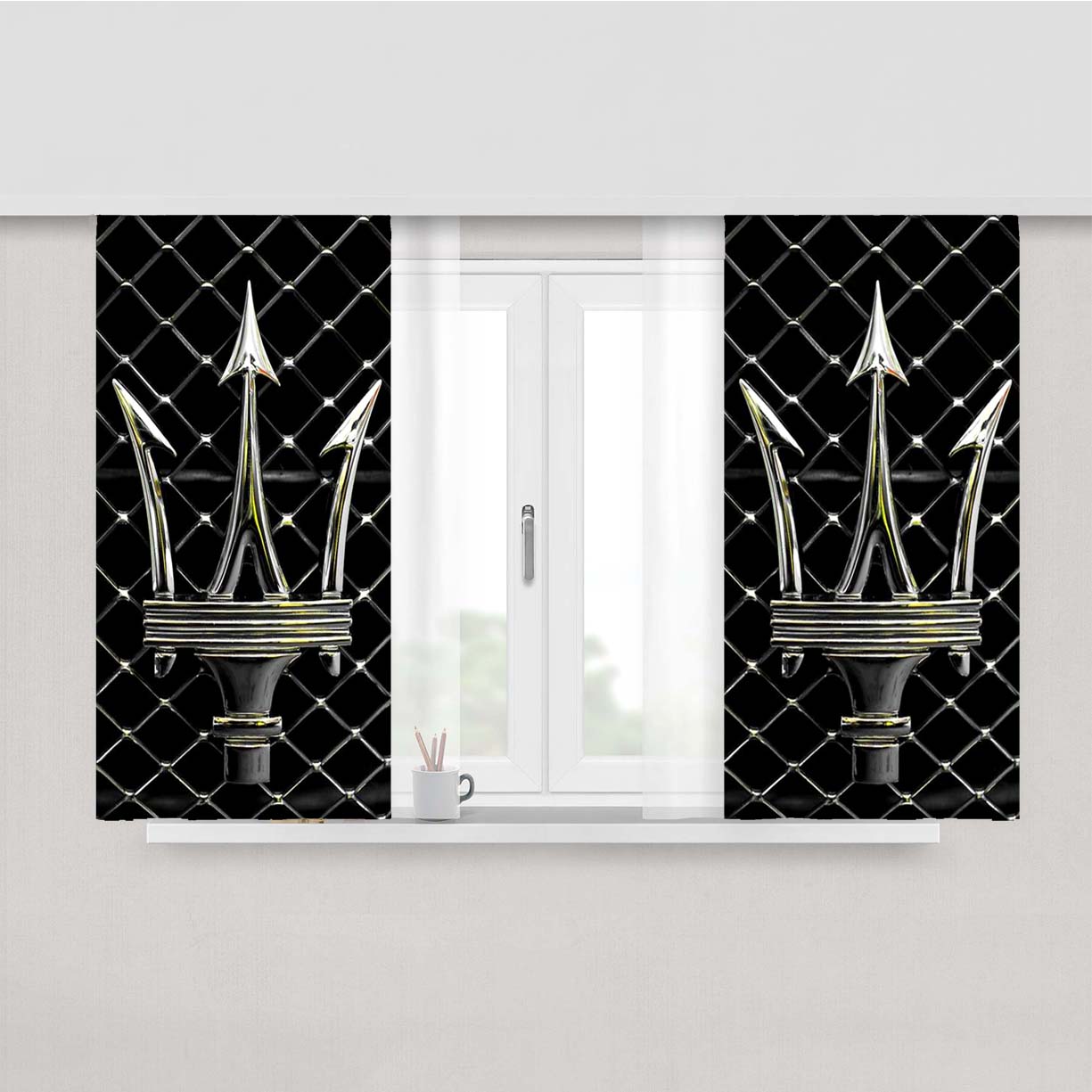 Maserati Trident Emblem Peach Skin Window Curtains