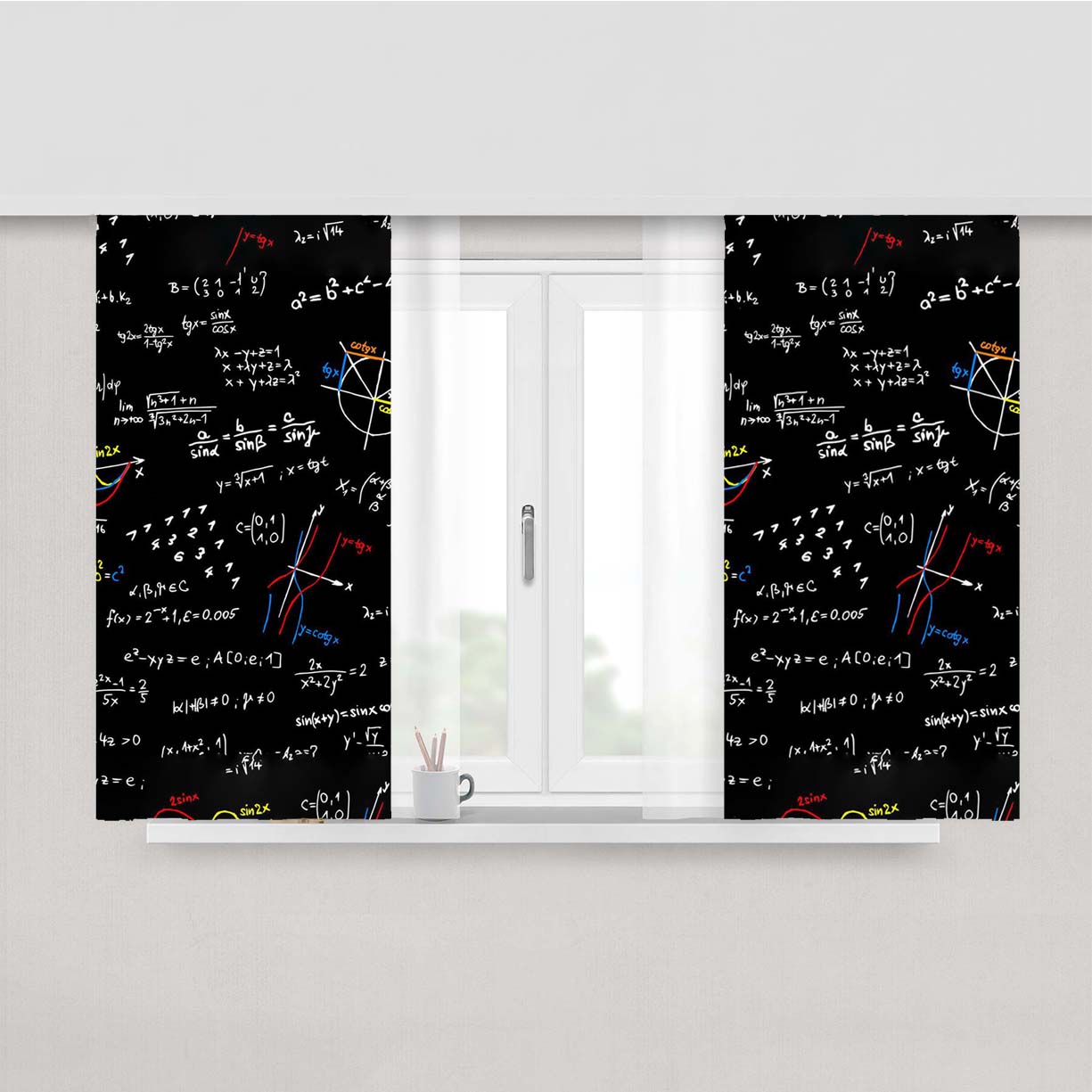 Mathematic Addict Pattern Smart Peach Skin Window Curtains