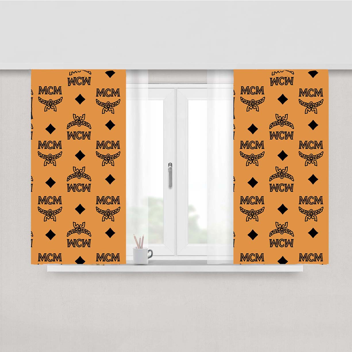 Mcm World Wide Brown Leather Pattern Peach Skin Window Curtains