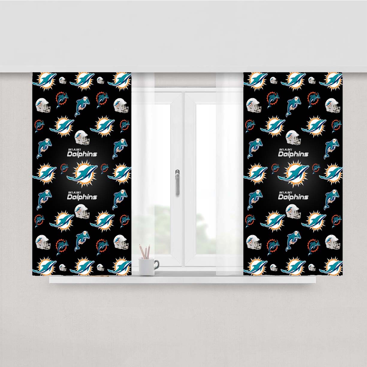 Miami Dolphins Logo Pattern Peach Skin Window Curtains