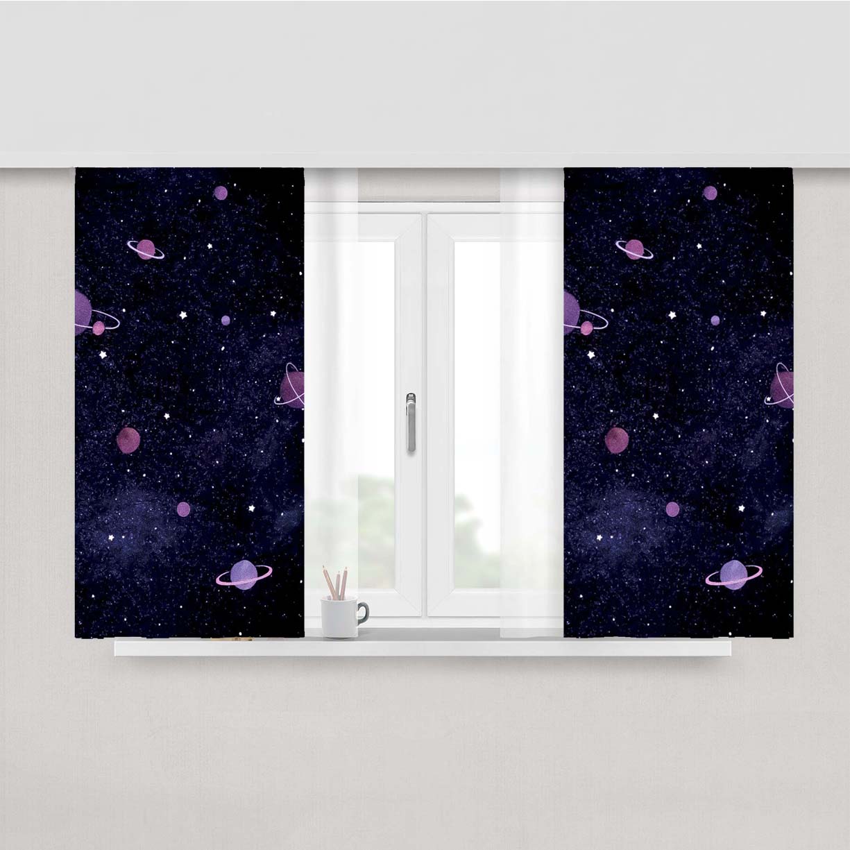 Milky White Galaxy Pattern Peach Skin Window Curtains