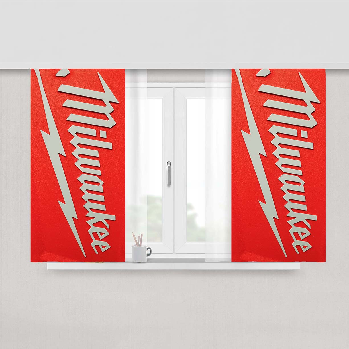 Milwaukee Tools Logo Peach Skin Window Curtains