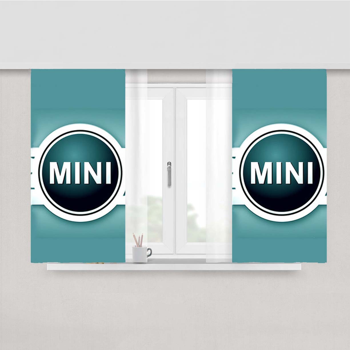 Mini Cooper Blue Logo Peach Skin Window Curtains