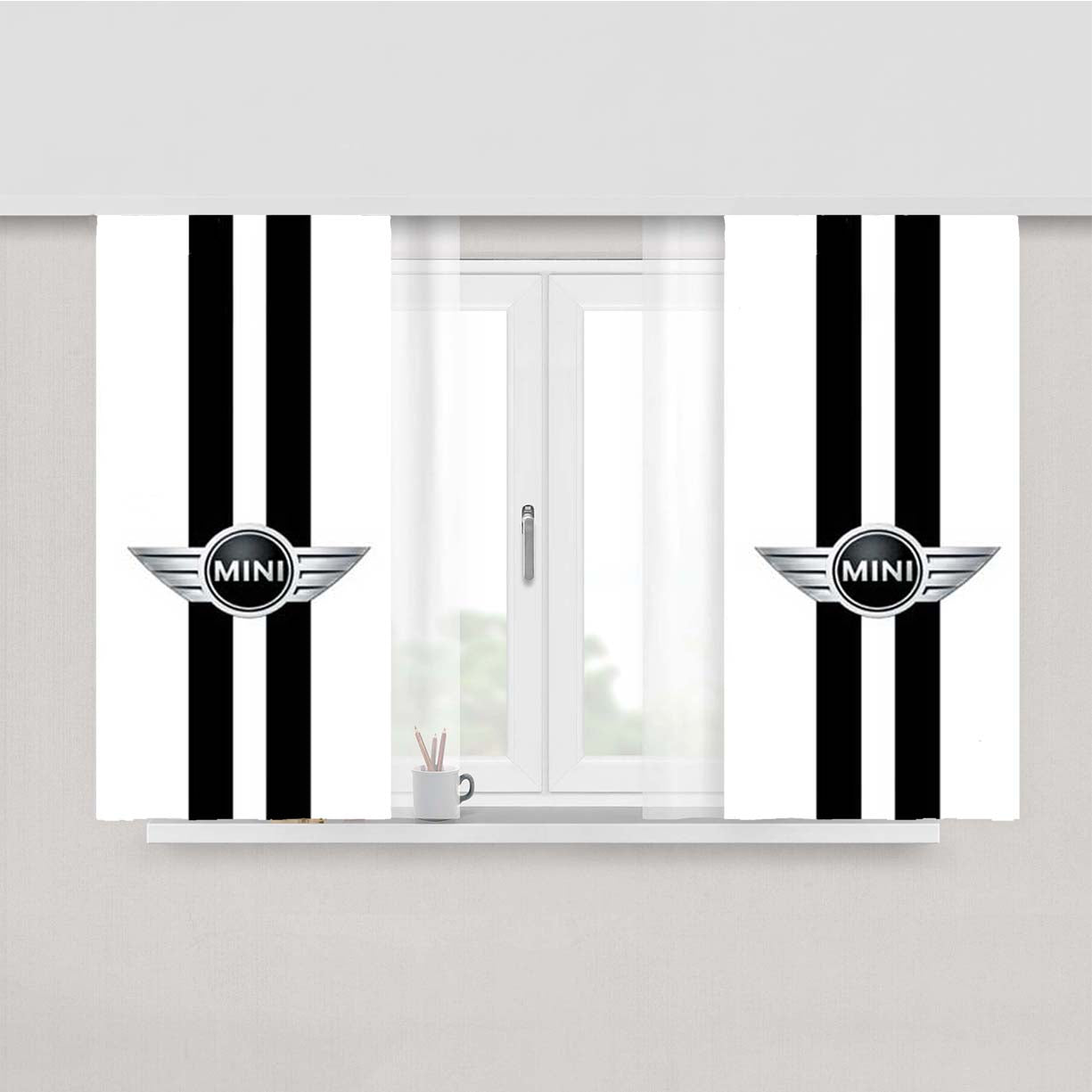 Mini Cooper Logo Black Stripes Peach Skin Window Curtains