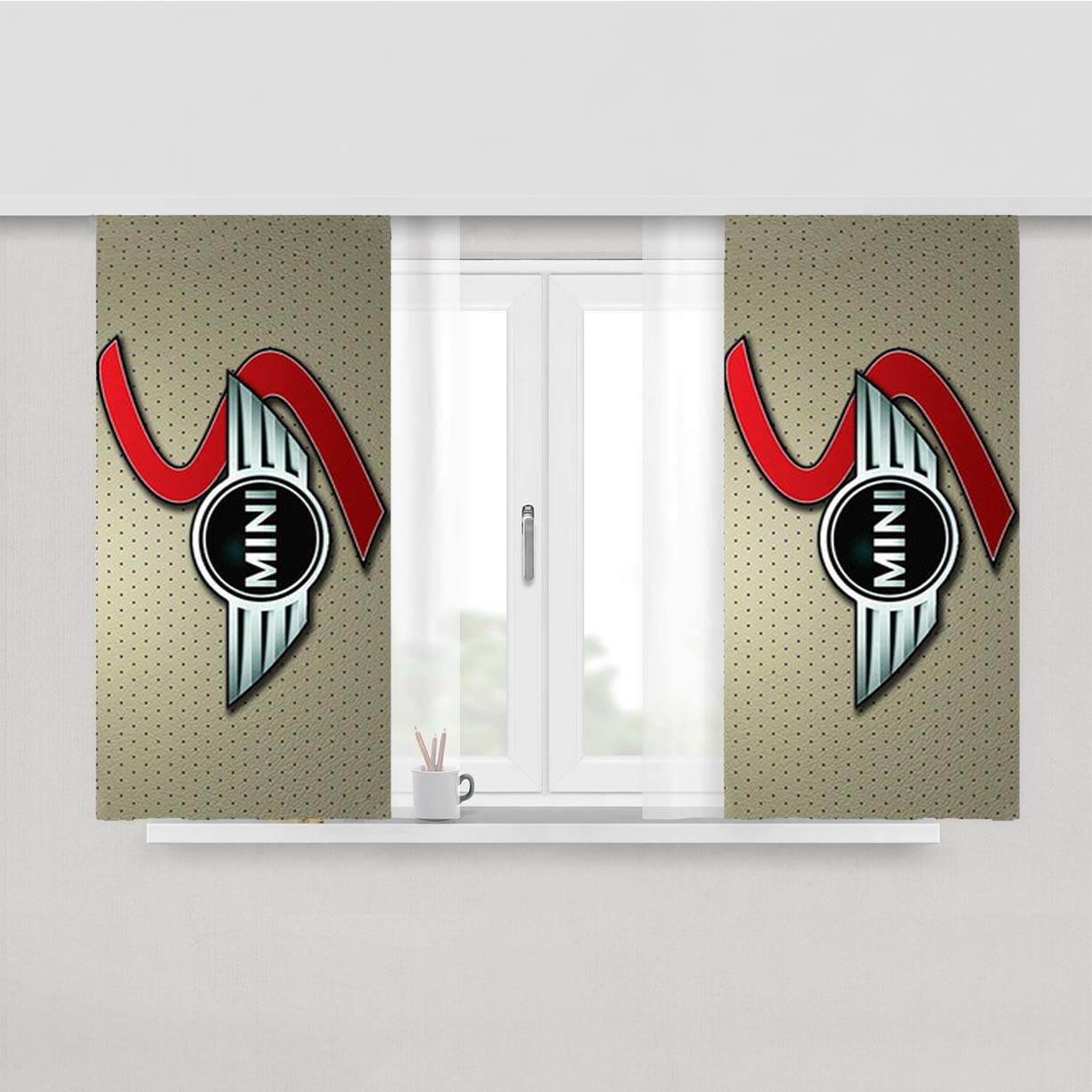 Mini Cooper Logo Silver Landscape Peach Skin Window Curtains