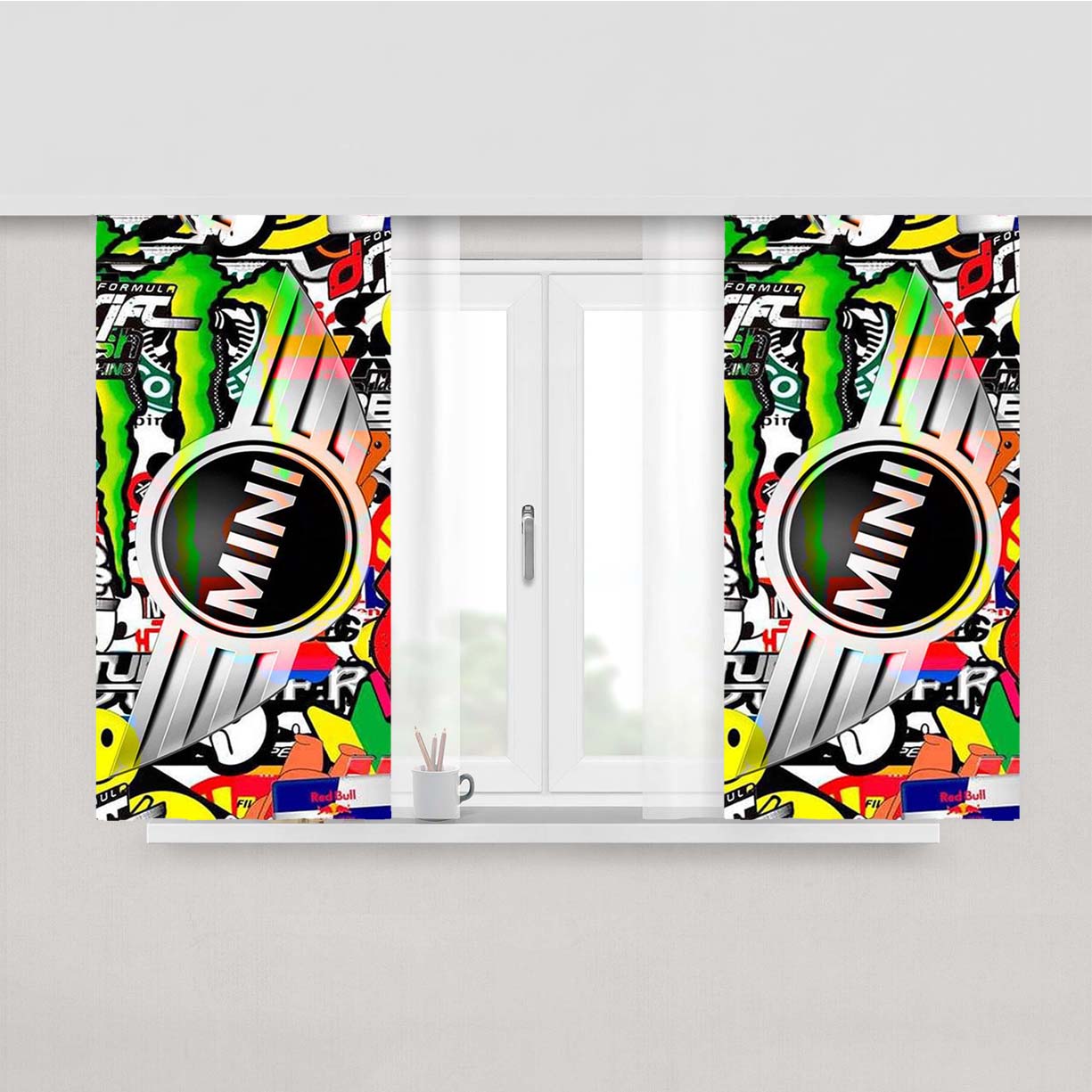 Mini Cooper Sticker Bomb Peach Skin Window Curtains