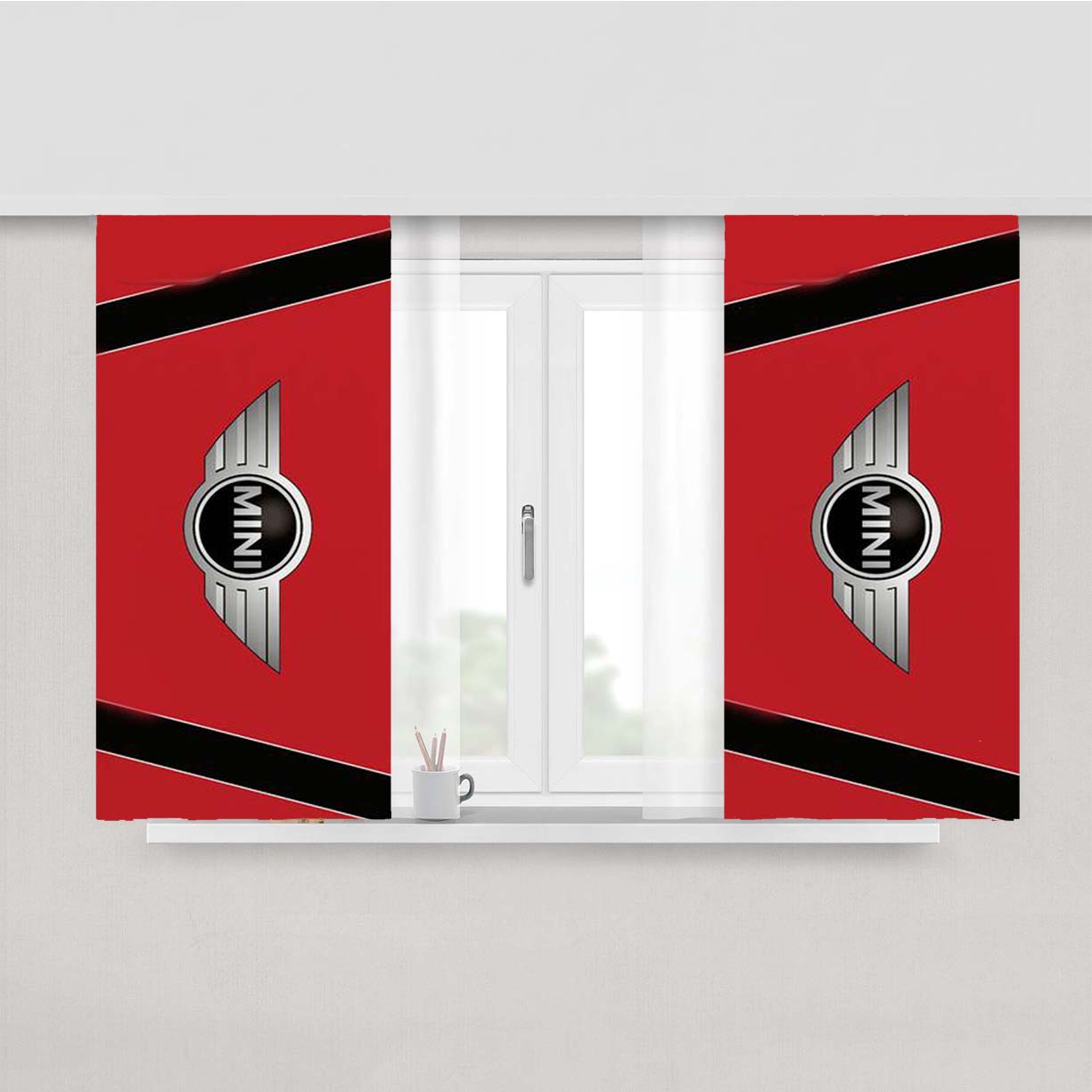 Mini Cooper Strips Chili Red Peach Skin Window Curtains