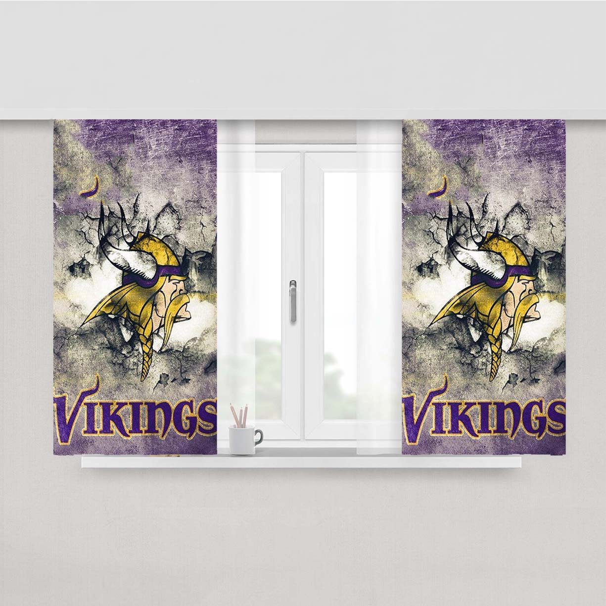 Minnesota Vikings Grunge Logo Peach Skin Window Curtains