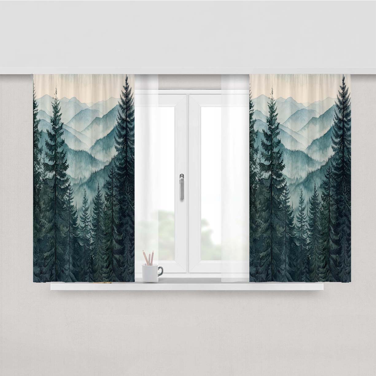 Misty Mountain Forest Peach Skin Window Curtains