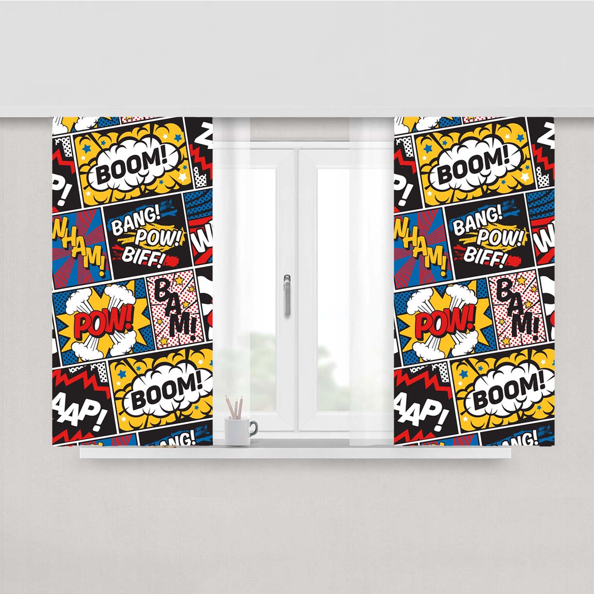 Modern Comic Book Superhero Pattern Peach Skin Window Curtains