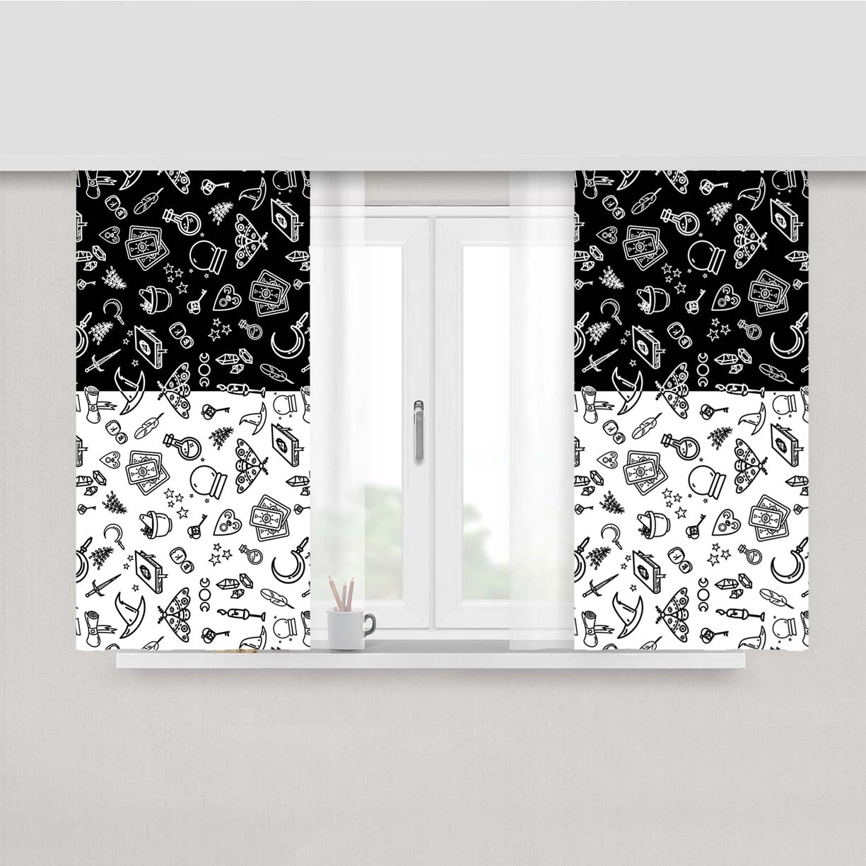 Modern Witch Pattern Peach Skin Window Curtains
