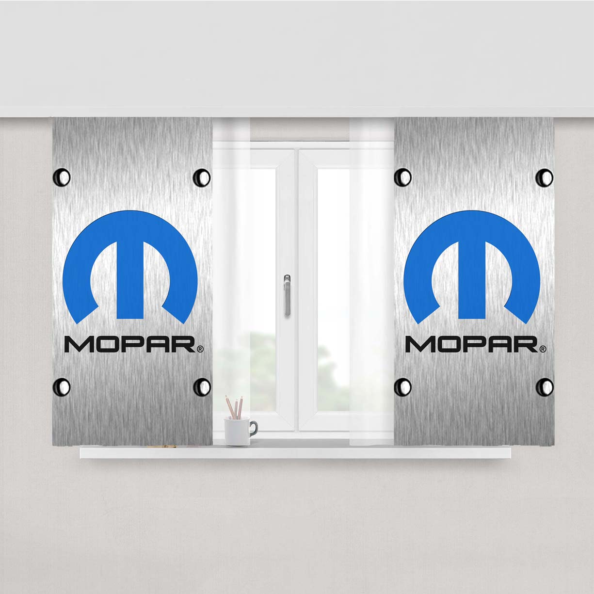 Mopar Black Logo Peach Skin Window Curtains