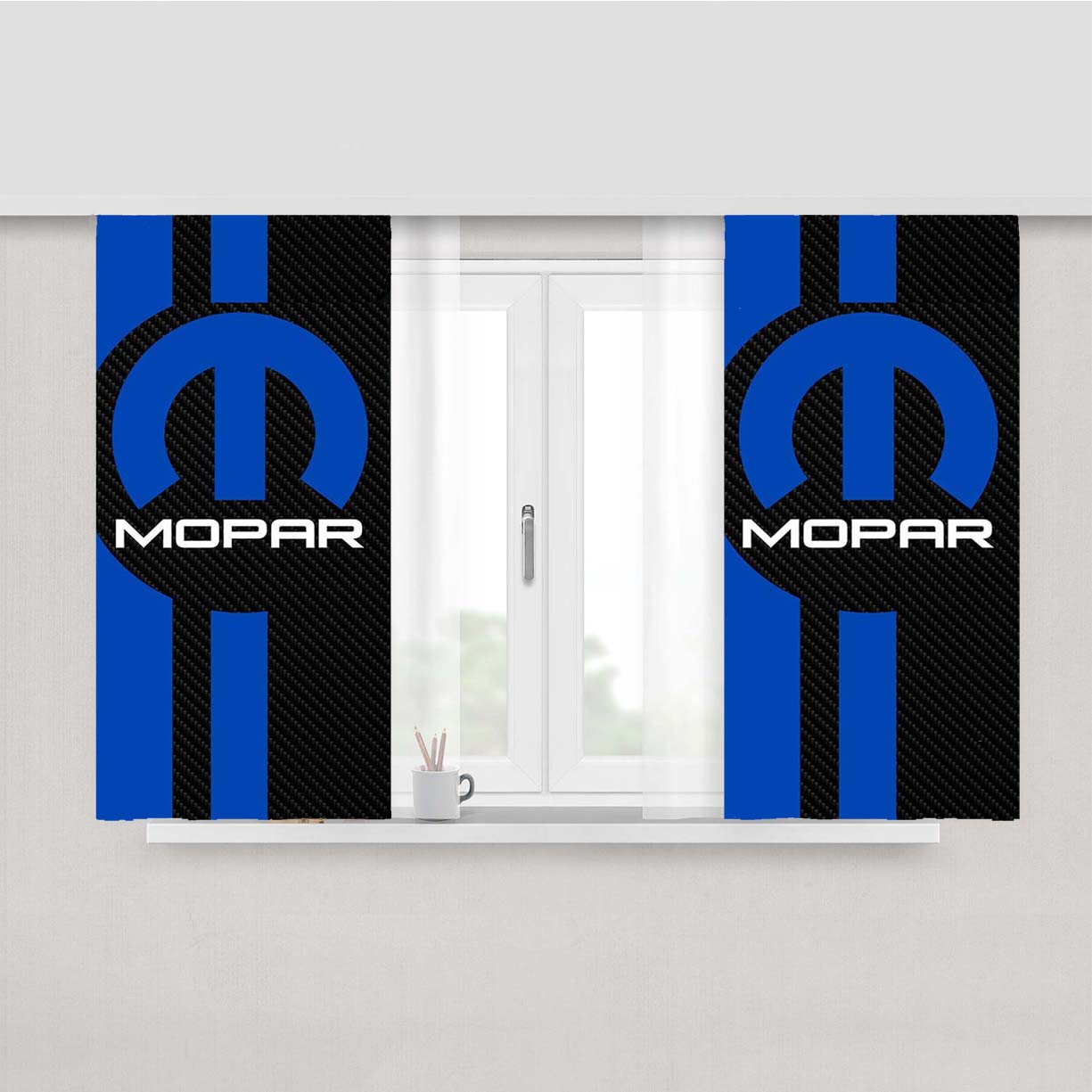 Mopar Carbon Logo Peach Skin Window Curtains