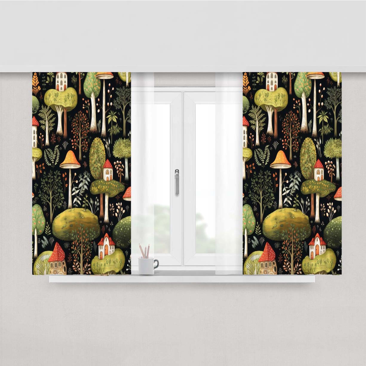 Mystical Enchanted Forest Peach Skin Window Curtains